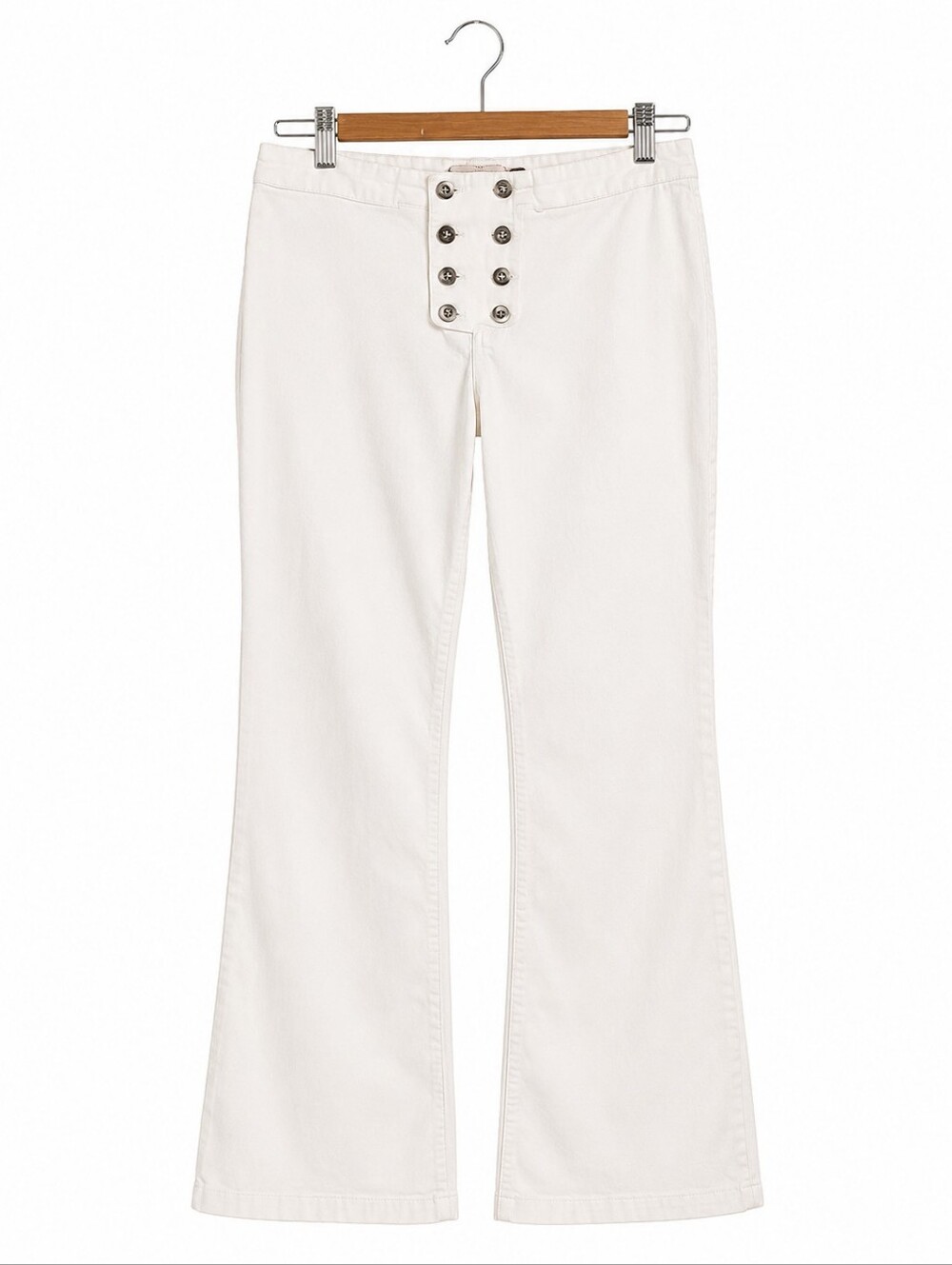 MAX B White Sailor Button Wide Leg Pants Y2K Made in Canada Size 7 - Picture 2 of 13